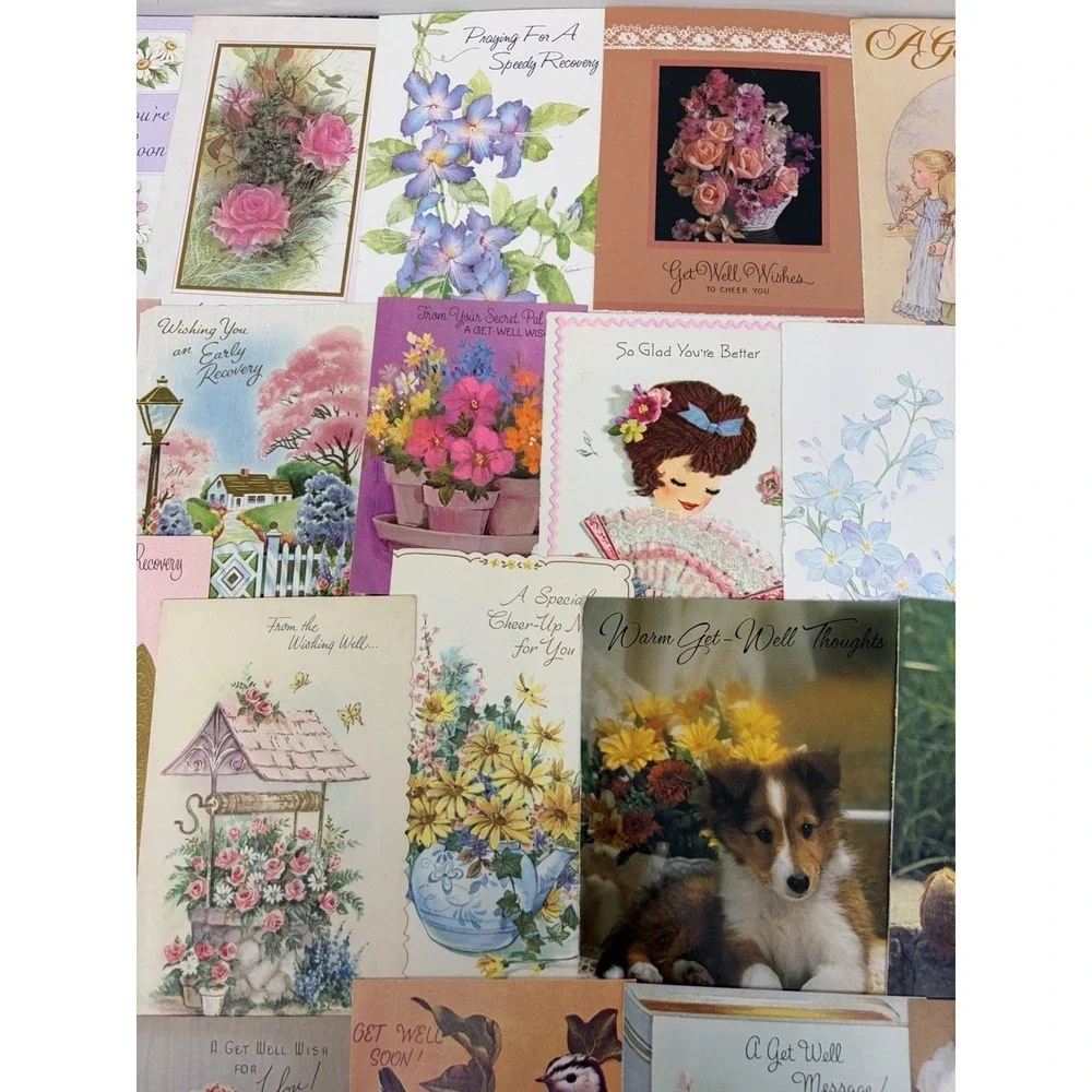 Vintage Get Well Cards Fronts ONLY Scrapbooking Crafts Decoupage Lot of 50+